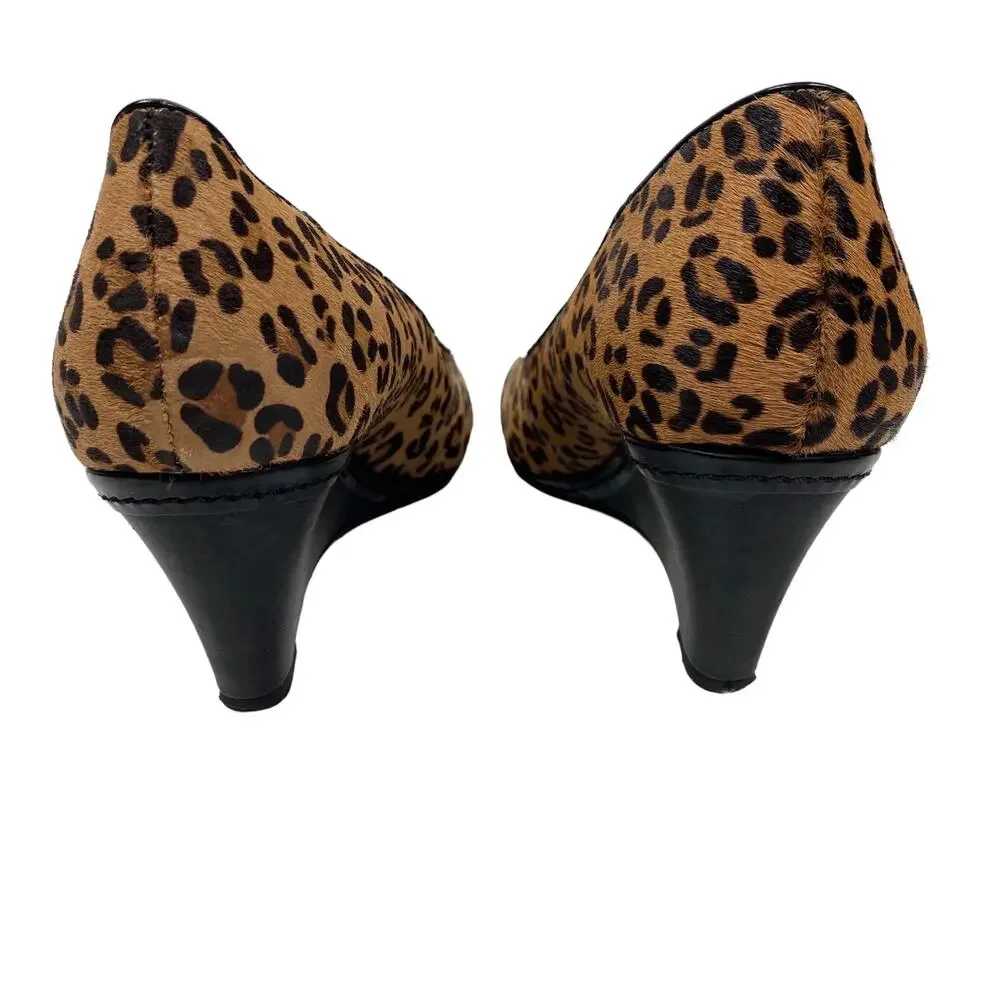 Franco Sarto Zeus Wedge Heels Animal Print Leopard Calf Hair Pumps Womens 8M